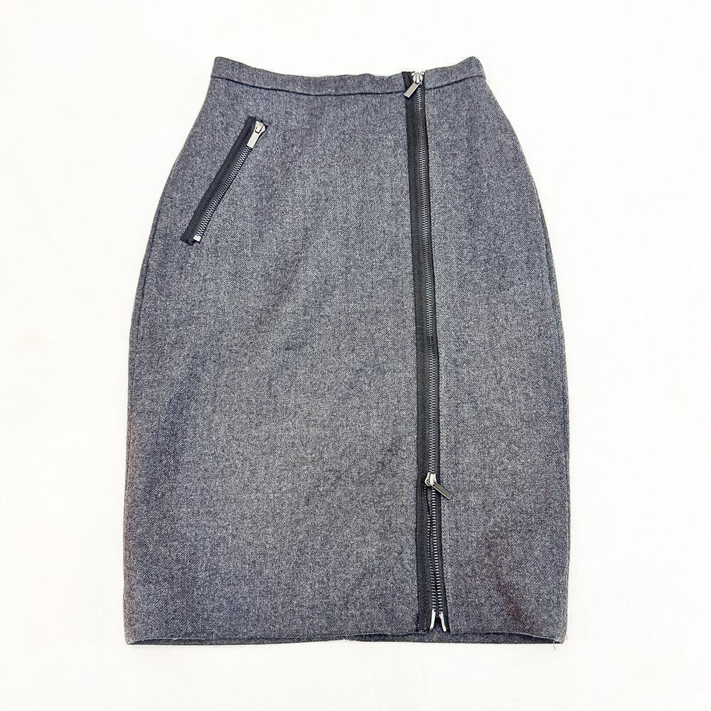 J. Crew Gray Pencil Skirt Zippered Accent Back Slit size 00 MINT
